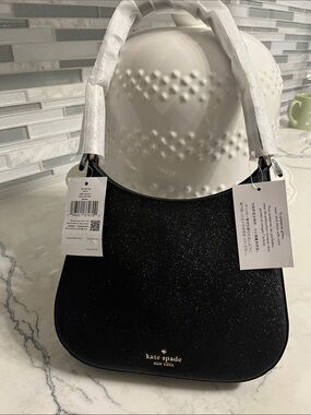 NWT Kate Spade Black Glitter Crescent Shoulder Bag with Top Handle